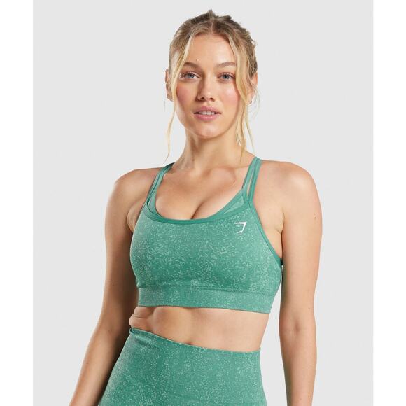 Gymshark Adapt Fleck Green Sleeveless Layered Seamless Athletic Sports Bra Top S - Picture 1 of 4